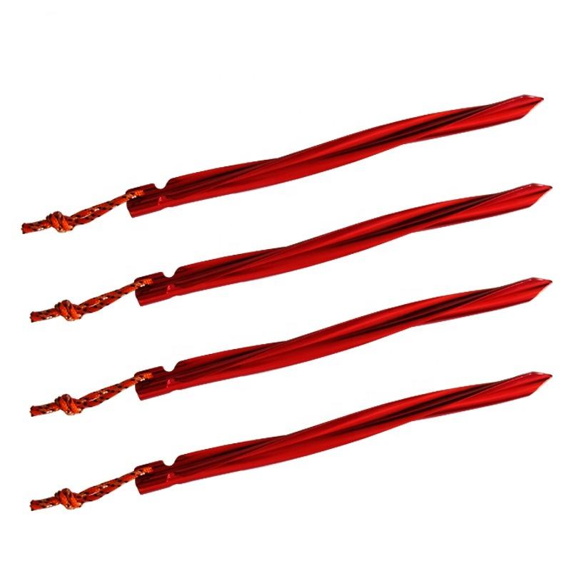 25cm Aluminum Tent Stakes Red Spiral Ground Pegs Lightweight Camping Anchors for Hiking, Climbing, Tents & Outdoor Shelters